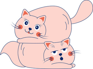Cartoon two cats sitting on top of each other