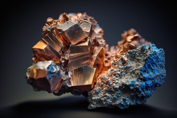 mining for extracting ore, macro photography, copper ore, metal used to make conductive material. Generative AI
