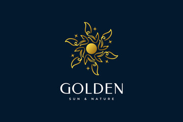 Sun Shaped Gold Flower Logo. Suitable for, Beauty, Cosmetic, Spa, Boutique, or Fashion Brand Logo
