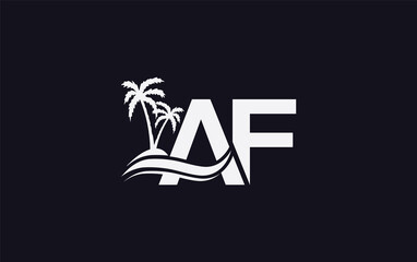 Nature water wave and beach tree logo design with the letters and alphabets