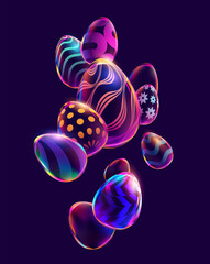 Composition of 3D Easter eggs. Holiday background. - 581468350