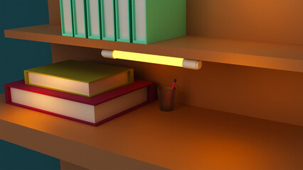 3d interior study table with lamp