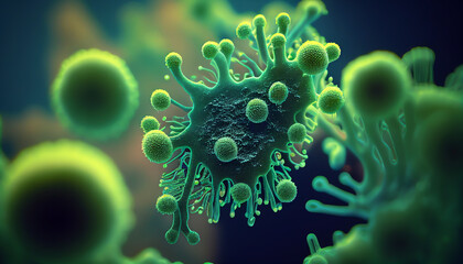 Exploring the Microscopic World, Green Bacteria in Deep Focus. Generative AI