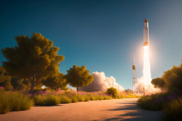 Fototapeta premium rocket launch, concept art illustrtion. Generative ai.