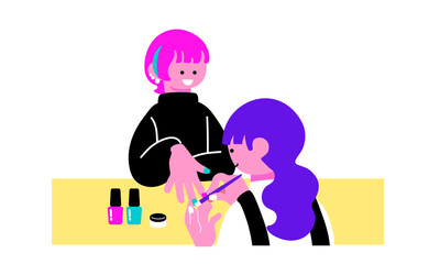 ネイルサロンで施術を受ける女性のイラスト
