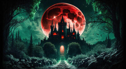 Fantasy castle with landscape green effect.