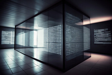 Generative AI illustration of illuminated server room