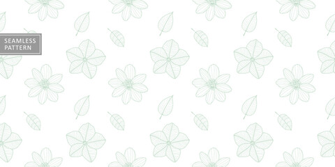 Vector seamless pattern with green flowers and leaves on a white background for textiles, covers, decor, wrapping paper