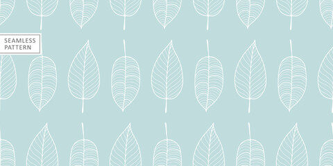 Vector seamless pattern with white leaves on a blue background for textiles, covers, decor, wrapping paper