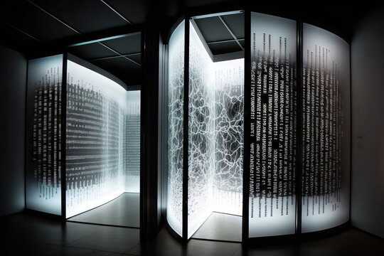 Generative AI illustration of illuminated server room