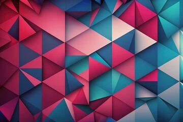 Abstract geometric raspberry red & shades of blue background, generative AI