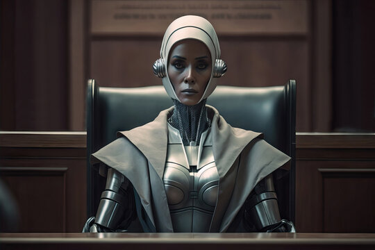 Generative AI illustration of serious woman judge in court
