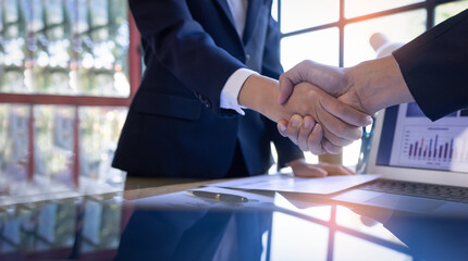 Business handshake for teamwork of business merger and acquisition,successful negotiate,hand...