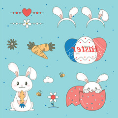 easter bunny with easter eggs and Easter seamless pattern with rabbits and bunny free vector