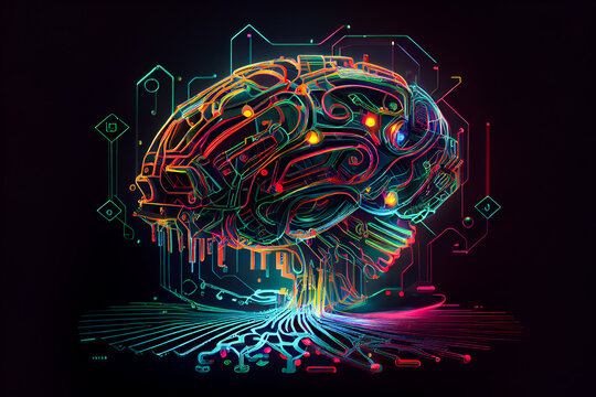 illuminated artificial brain AI technology