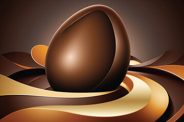 Delicious chocolate Easter egg on a brown background. Created with Generative AI.