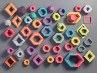 A set of overlapping polygon shapes in a variety of colors created with Generative AI technology 