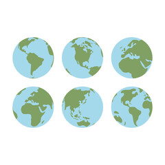 Globe world map. Planet earth flat vector illustration. Doodle map with continents and oceans.