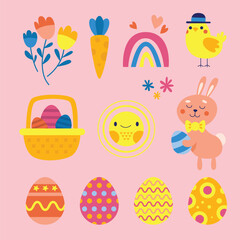 easter bunny with eggs and Easter seamless pattern with rabbits and bunny free vector