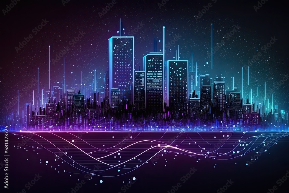 Poster symbol for a smart city connect with gradient grid line, metaverse notion of connection technology. 
