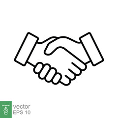 Shake hand line icon. Simple outline style for web and app. Handshake, hands, partnership, business concept. Vector illustration isolated on white background. EPS 10.