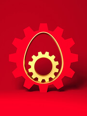 A creative Easter design template with symbolic egg-shaped gears. 3D render illustration.
