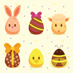 set of easter eggs with bunny and Easter seamless pattern with rabbits and bunny free vector