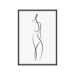 The woman’s body is one line drawing isolated on white background. Black one-line art. Vector illustration.