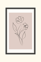 Flowers is one line drawing isolated on white background. Black one-line art. Vector illustration.