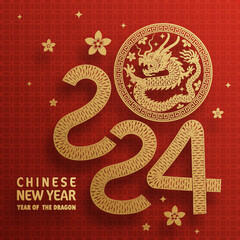 Happy chinese new year 2024 year of the chinese dragon zodiac with on color Background. ( Translation : happy new year, chinese dragon )