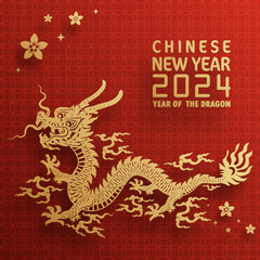 Happy chinese new year 2024 year of the chinese dragon zodiac with on color Background. ( Translation : happy new year, chinese dragon )