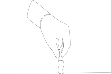 The hand extinguishes the cigarette by pressing the tip. No tobacco day one line drawing