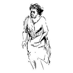 Sketched Person. Hand Drawn Illustration Of A Grown Woman