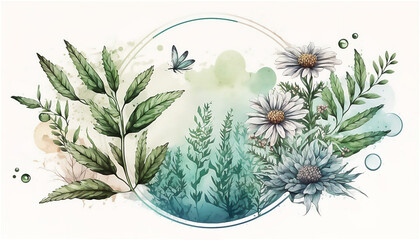 Alternative medicine. Watercolor illustration. Ai generated