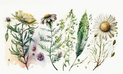 Alternative medicine. Watercolor illustration. Ai generated