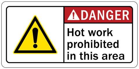 Hot work area sign and labels hot work prohibited in this area