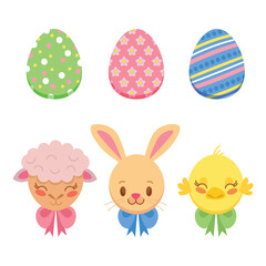 set of easter eggs and bunny and Easter seamless pattern with rabbits and bunny free vector