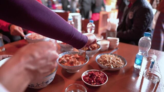 Timelapse lunch table in Simply Bhutan Museum, Thimphu, Bhutan