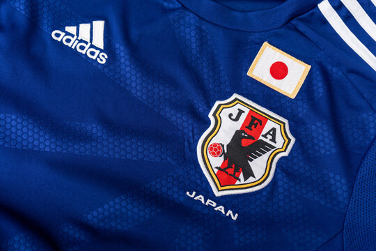 BANGKOK, THAILAND - 13 Mar 2023: Logo of the Japan national team on football jersey 2014.