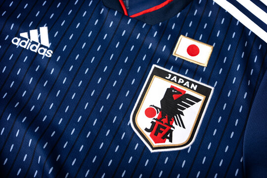BANGKOK, THAILAND - 13 Mar 2023: Logo of the Japan national team on football jersey 2018.