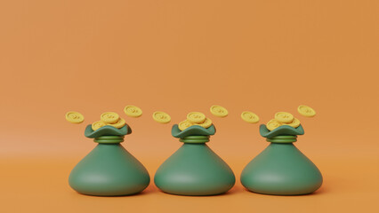 Money bag icon, money saving concept.Green money bag. 3D rendering.