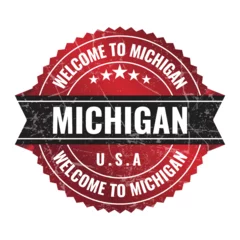Fotobehang Welcome To Michigan United State Of America Stamp, Icon, Badge, Label, Seal, Tag, Sticker With Grunge Effect Vector Illustration © aipsdesign