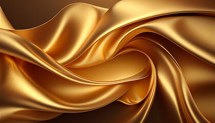 Gold silk fabric satin background with a soft luxury smooth textile texture, computer Generative AI stock illustration image 