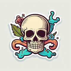 Fototapeta premium Introducing our adorable Skull and Bones Sticker, a cute and charming addition to your sticker collection! This whimsical cartoon-inspired design showcases a pastel color palette, making it the perfec