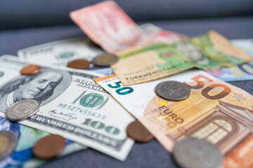 dollars and euros. Background and texture