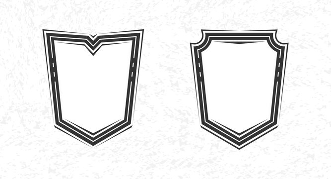 Shield or badge symbol, sign, emblem, vector illustration