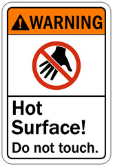 Hot warning sign and labels hot surface, do not touch