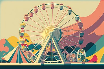Ferris wheel ride at a theme park wallpaper - obrazy, fototapety, plakaty