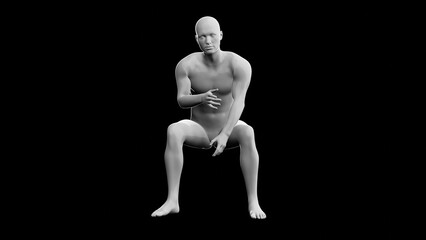 Beautiful young man posing, isolated on black background. 3d illustration (rendering). Plastic shiny mannequin, android, robot.