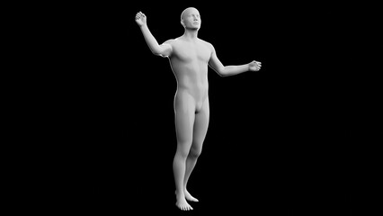 Beautiful young man posing, isolated on black background. 3d illustration (rendering). Plastic shiny mannequin, android, robot.